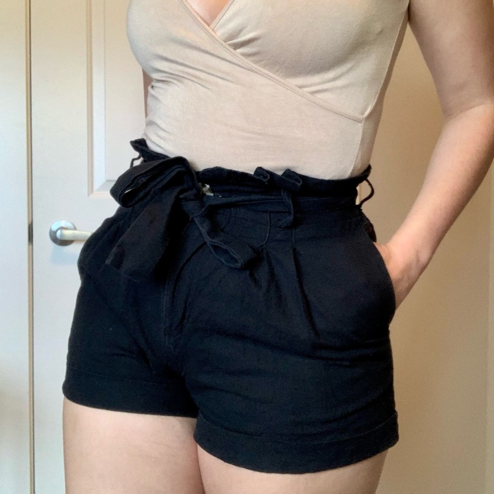 Black Paperbag Waist Shorts